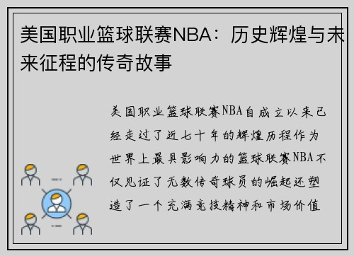 美国职业篮球联赛NBA：历史辉煌与未来征程的传奇故事